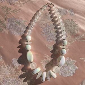 80s Iridescent Ceramic & Lucite Bead Necklace